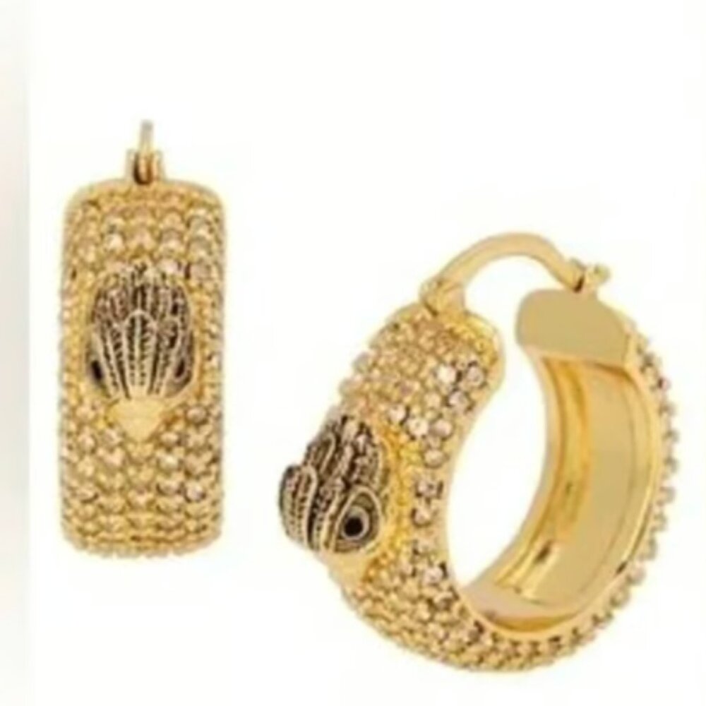 NWT KURT GEIGER GOLD TONE EAGLE PAVE HUGGIE HOOPE EARRINGS GOLD TONE W DUST BAG